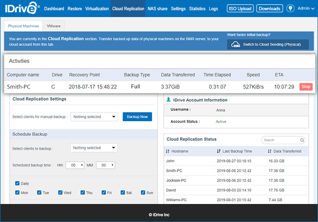 Recover backed up VMs to the same or a different VM