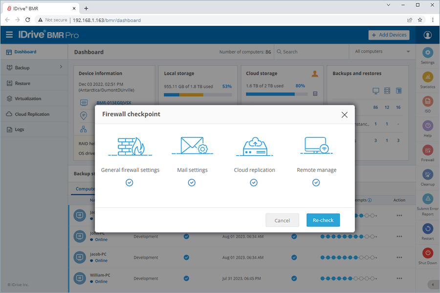 Monitor the firewall restrictions