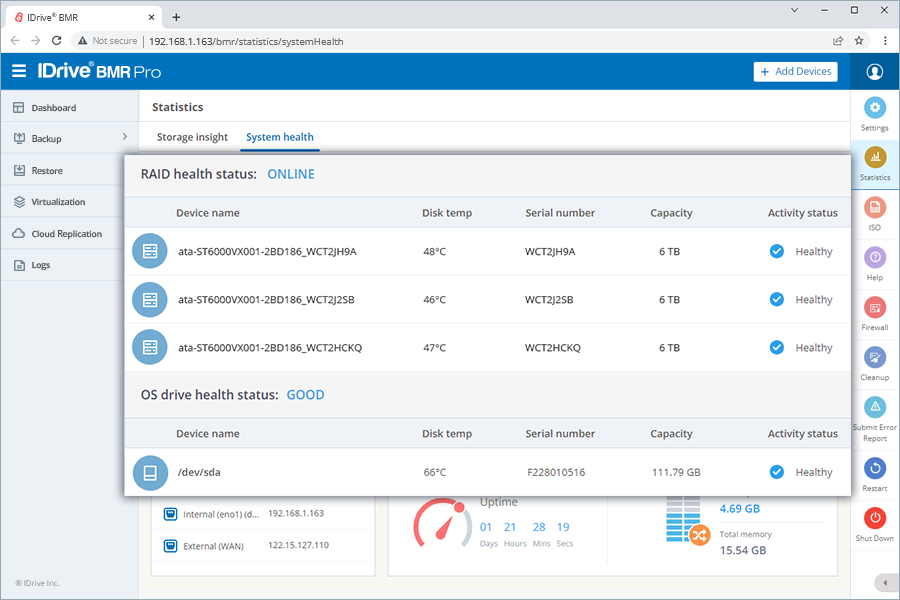 Monitor system health status