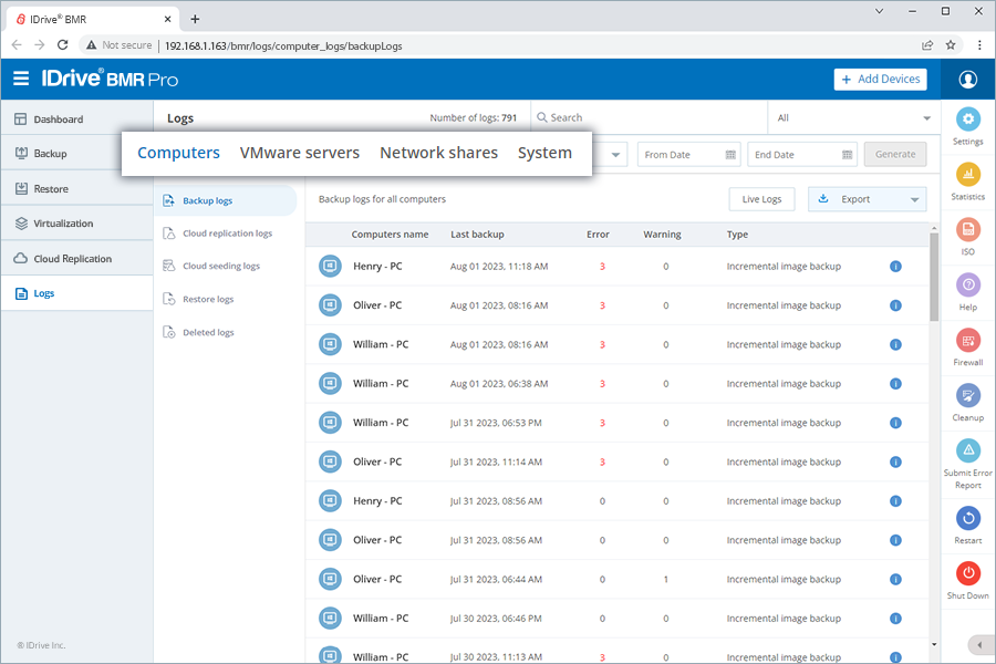 Review backup logs