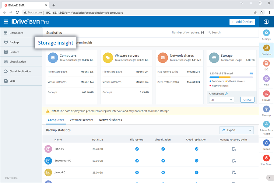 storage insights physical machines