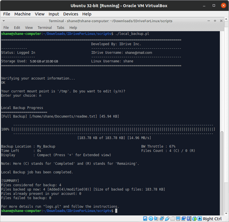 idrive linux backup