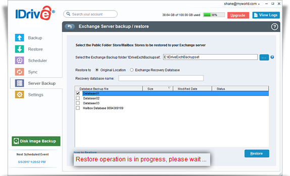 Restore MS Exchange Server Files using IDrive®