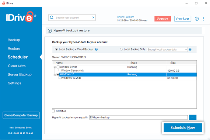 Backup Hyper-V virtual machines - IDrive® cloud backup