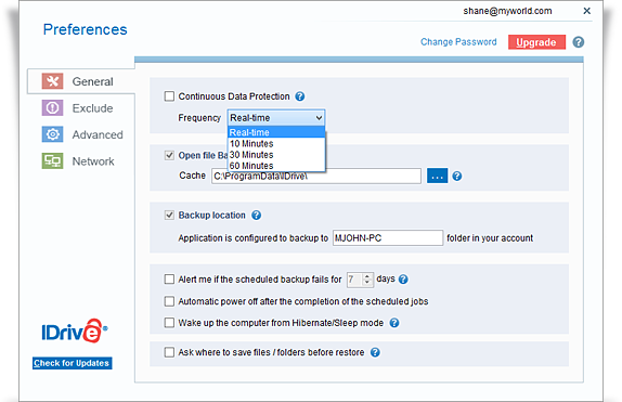 idrive continuous backup