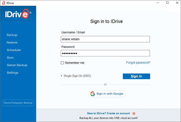 idrive remote pc login