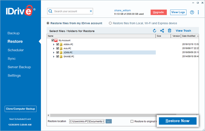 idrive download multiple files