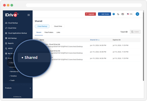 Manage files you've shared