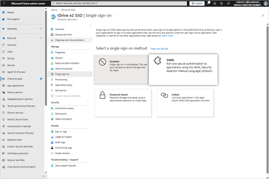 Choose the SAML option