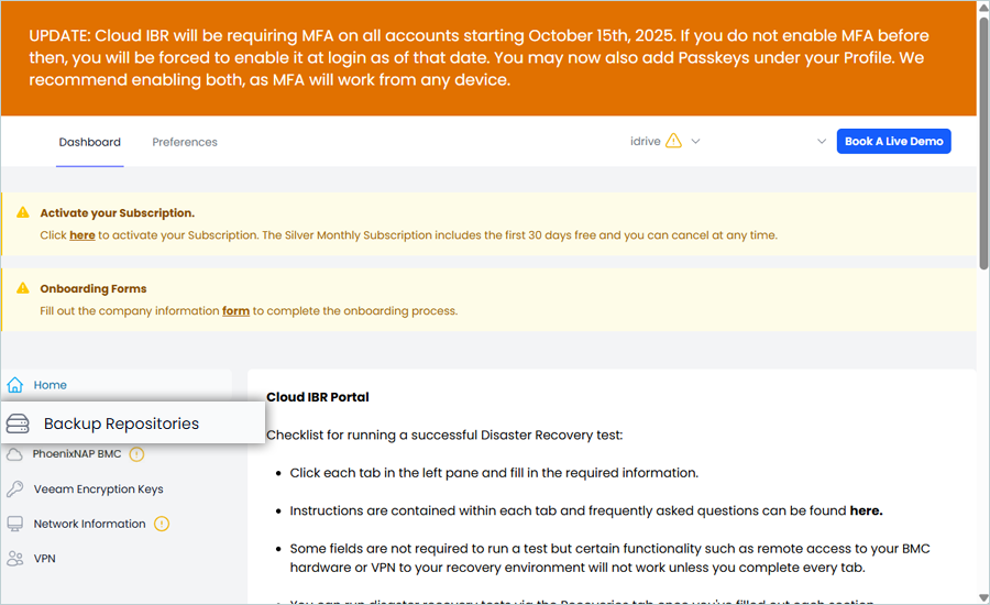 Click on Backup Repositories under Dashboard