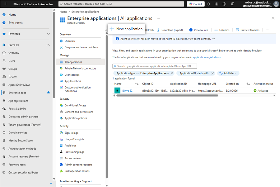 Click on New Application option