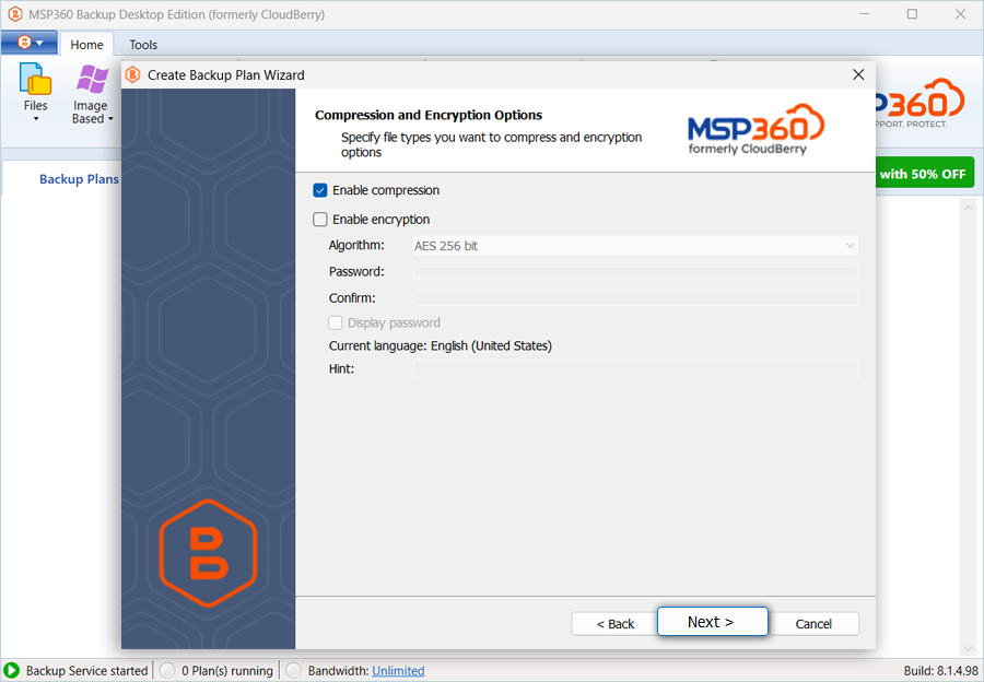 IDrive e2 with msp360 backup desktop