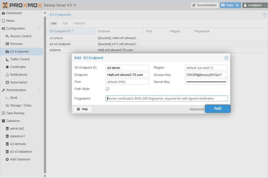 IDrive e2 with proxmox backup