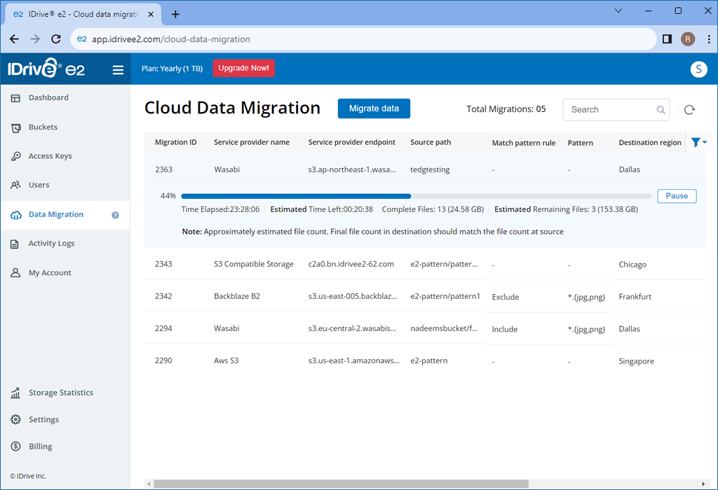 View the Status in the Data Migration tab
