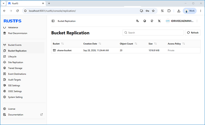 Configure a replication rule in RustFS using an IDrive® e2