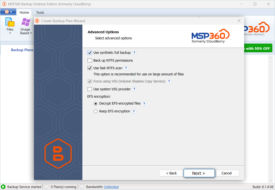 IDrive e2 with msp360 backup desktop