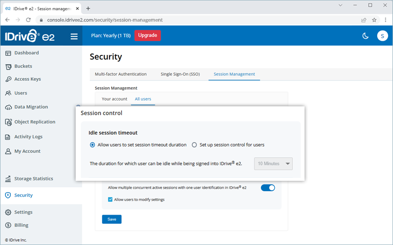 Session control all users