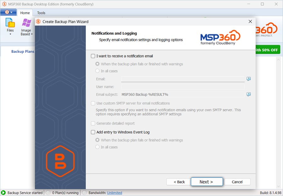 IDrive e2 with msp360 backup desktop
