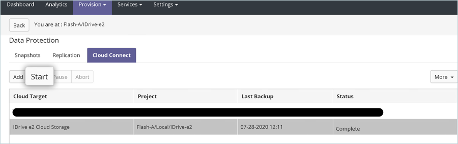 Click Start to begin a backup job