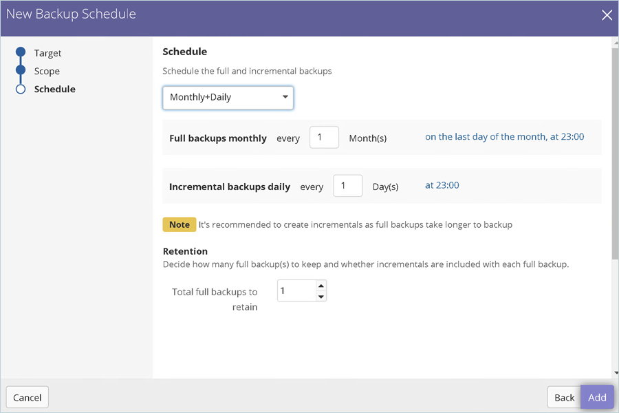 Select Monthly + Daily schedule and click Add