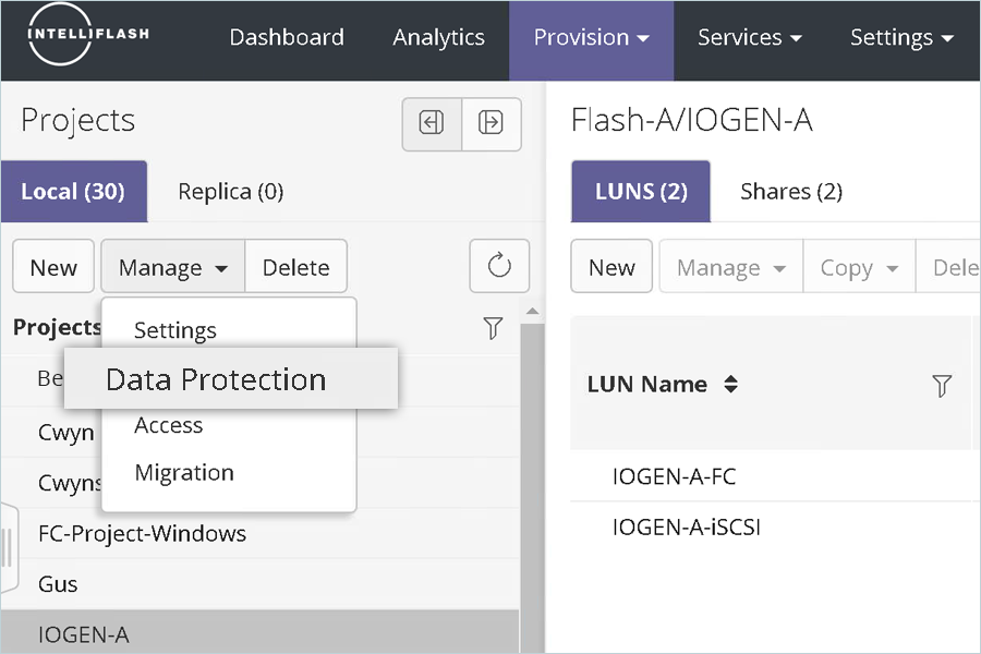 Select Data Protection under Manage