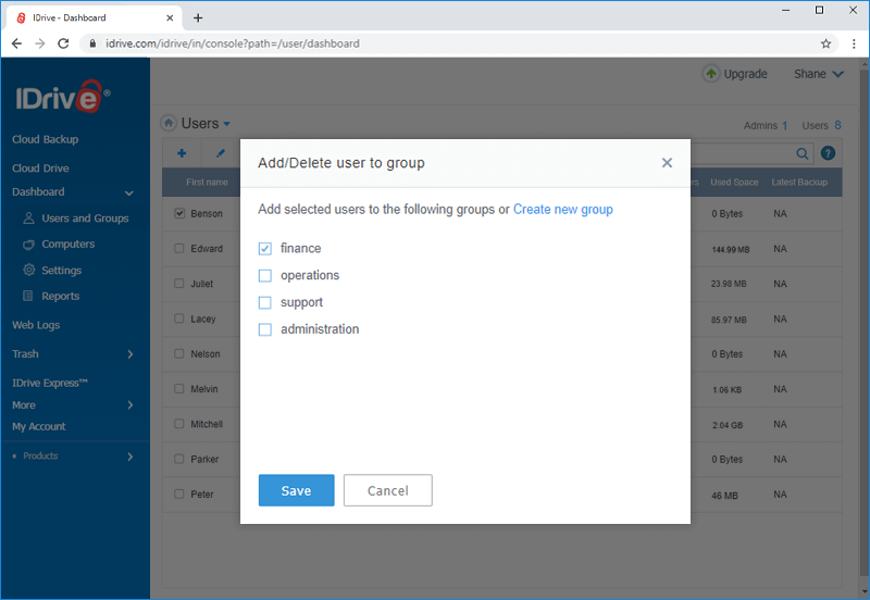 Add Users to Group Popup