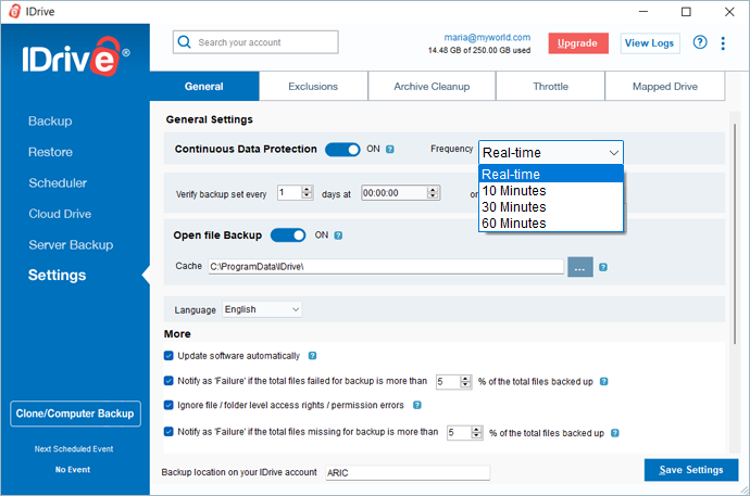 Disable Continuous Backup
