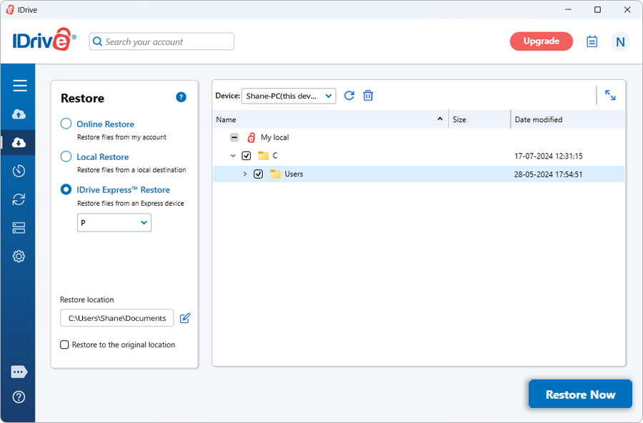 IDrive local backup