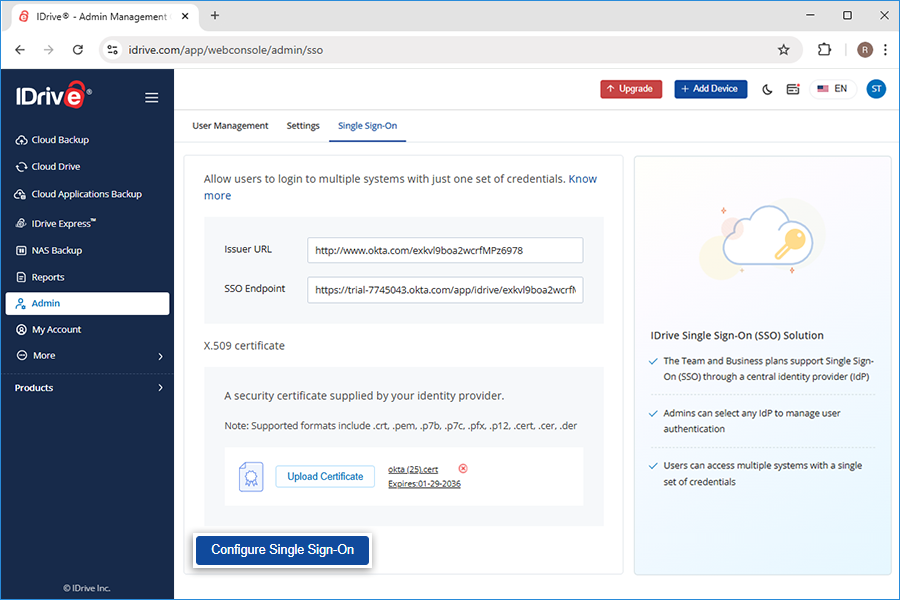 How can I enable SSO for my sub-account users? screenshot