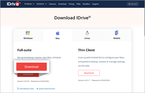 Install the IDrive app on your Mac