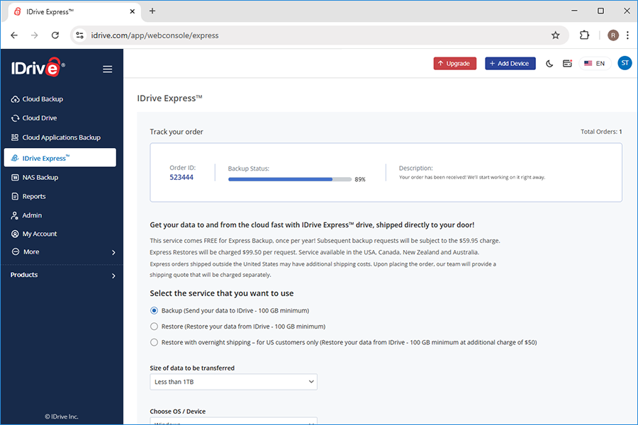 How soon can I expect to see my data online once I ship the drive? screenshot