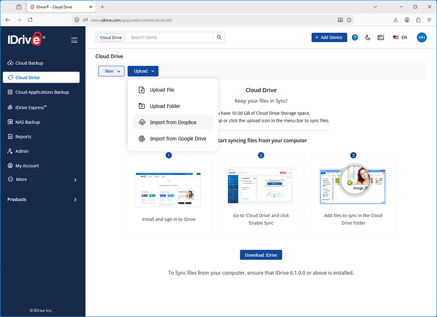 IDrive web Cloud Drive