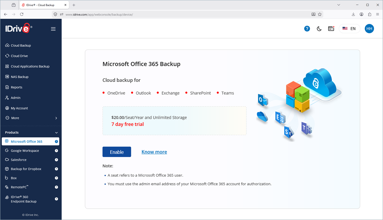 Enable backup