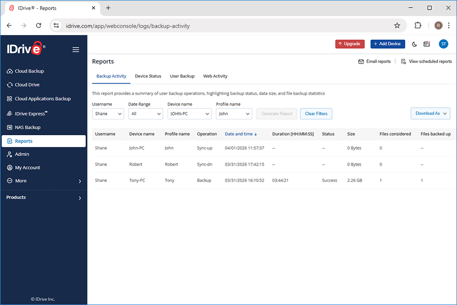 Report Devicebackup Backup Activity New2 New