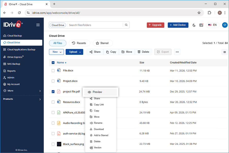 Right-click context menu to select PDF file preview screenshot