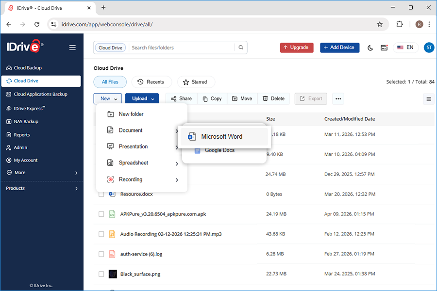 Select file format for new Microsoft Office file screenshot