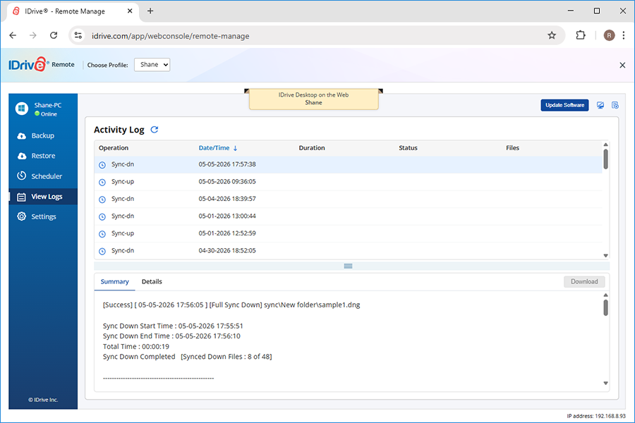 View logs web access blue1 05 103